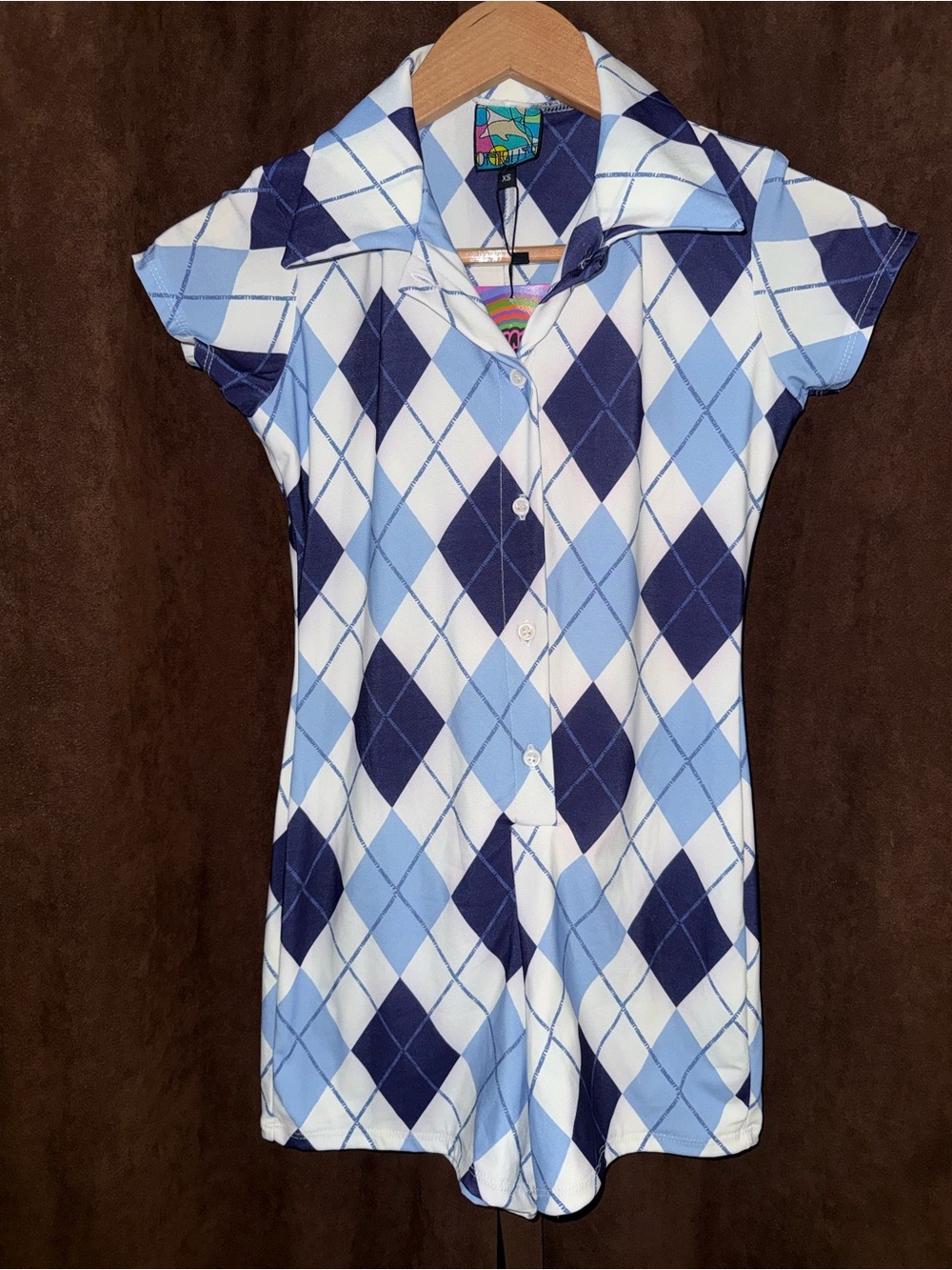 omighty Blue Plaid Button-up bodycon play with Navy and Light Blue Diamonds